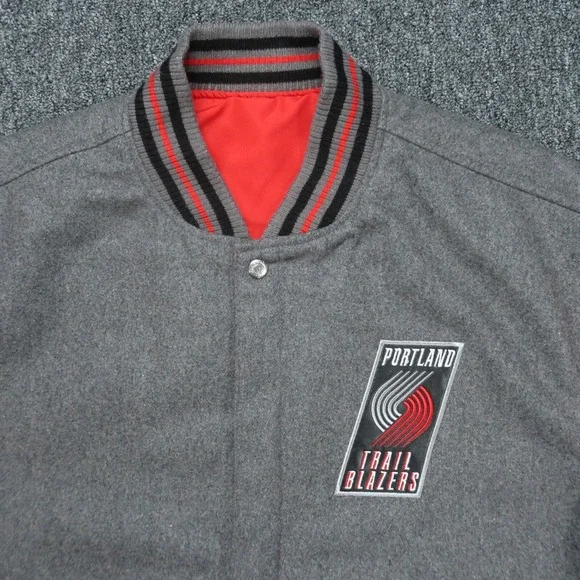 Portland Trail Blazers Jacket Mens XL Gray Red JH Design Reversible Wool Varsity